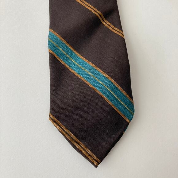 Vintage Snapper Snap On Necktie - Stripes - Brown Teal Gold - Picture 4 of 7